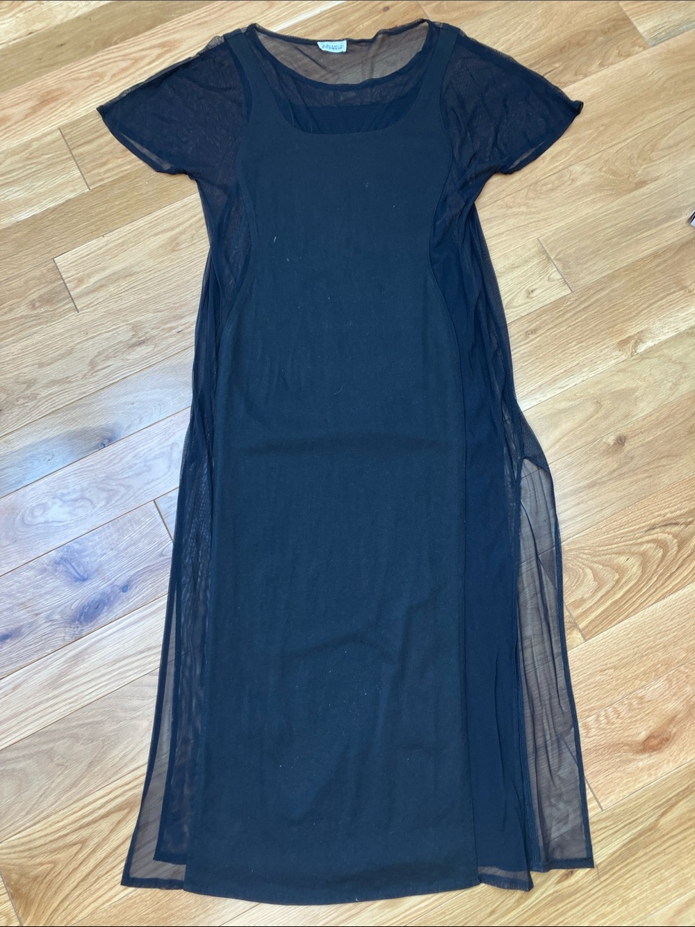 Vintage retro La Blanca Black Sheer Overlay Maxi Dress